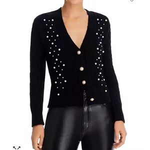 NEW black faux pearl short cardigan sz S
